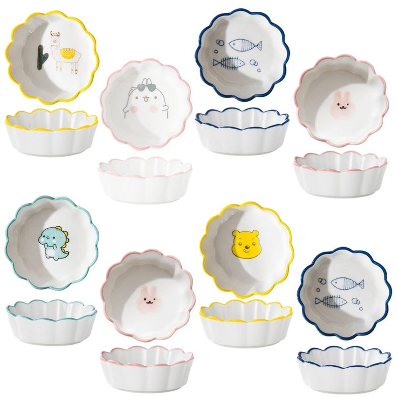Kitcheniqa Kitcheniqa Ceramic Small Dish Set for Serving Dip, Cake Serving Plates, Small Serving Bowls for Side Dishes, Chutney Bowl for Dining Table, Pickle Bowl, Sauce Bowl, (Random Pattern, 8 Pcs) - Image 1