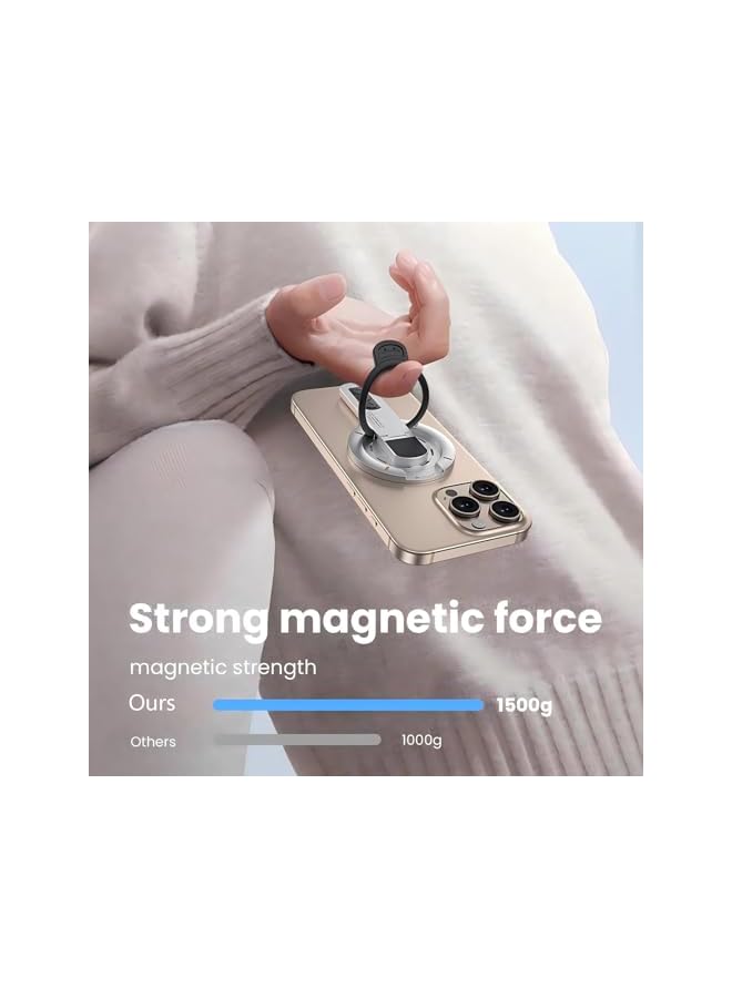 S-TOP Magnetic Phone Hand Holder with Double-Sided Magnet & Removable Design, Adjustable Kickstand and 360° Rotation, Compatible for iPhone 16/15/14/13/12 Series and Universal Smartphone Desk Stand (White) - Image 3
