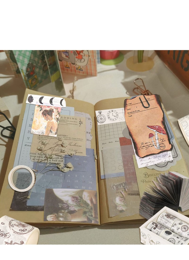 SYOSI - Scrapbook Paper, Vintage DIY Diary Decorative Antique Scrapbooking Magazine Decorative Paper Stamps 800 Pieces of Scrapbooking and 10 Rolls of Stickers and 1 Craft Scissors for Notebook Scrapbooking - Image 1