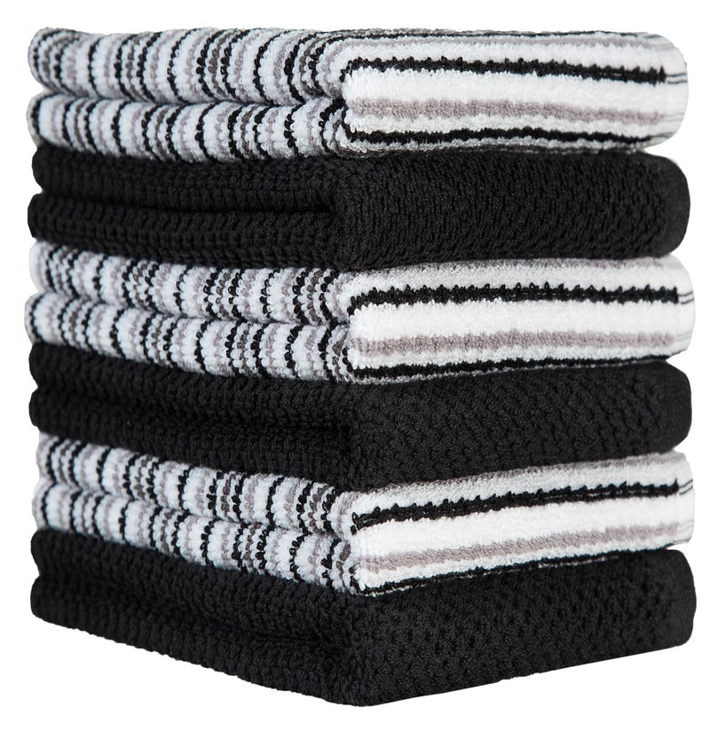 Bumble Towels Popcorn Stripe Cotton Kitchen Towels - 6 Pack | 16'x26' | Highly Absorbent 400 GSM | Black - Image 5