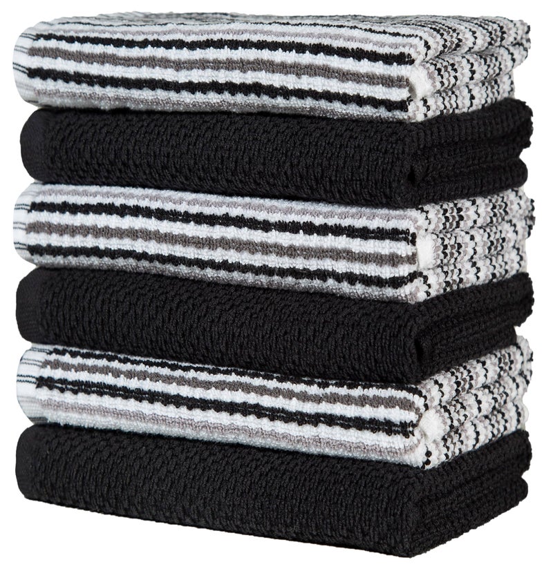 Bumble Towels Popcorn Stripe Cotton Kitchen Towels - 6 Pack | 16'x26' | Highly Absorbent 400 GSM | Black - Image 4
