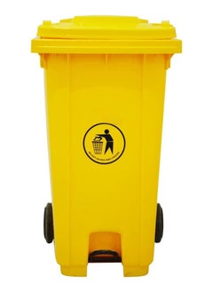 VINSTAR 100 Ltr Yellow Outdoor Waste Center Pedal Bins, Garbage Can Container With Attached Lid & Two Wheeled - High Density Polyethylene (HDPE) Heavy-Duty  - Image 1