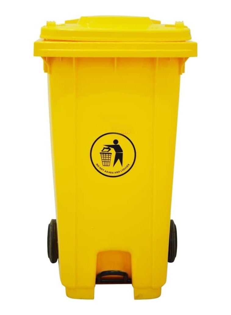 VINSTAR 100 Ltr Yellow Outdoor Waste Center Pedal Bins, Garbage Can Container With Attached Lid & Two Wheeled - High Density Polyethylene (HDPE) Heavy-Duty - Image 1