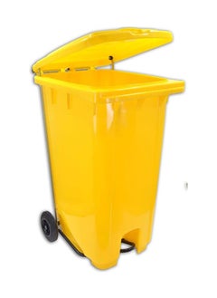 VINSTAR 100 Ltr Yellow Outdoor Waste Center Pedal Bins, Garbage Can Container With Attached Lid & Two Wheeled - High Density Polyethylene (HDPE) Heavy-Duty  - Image 2