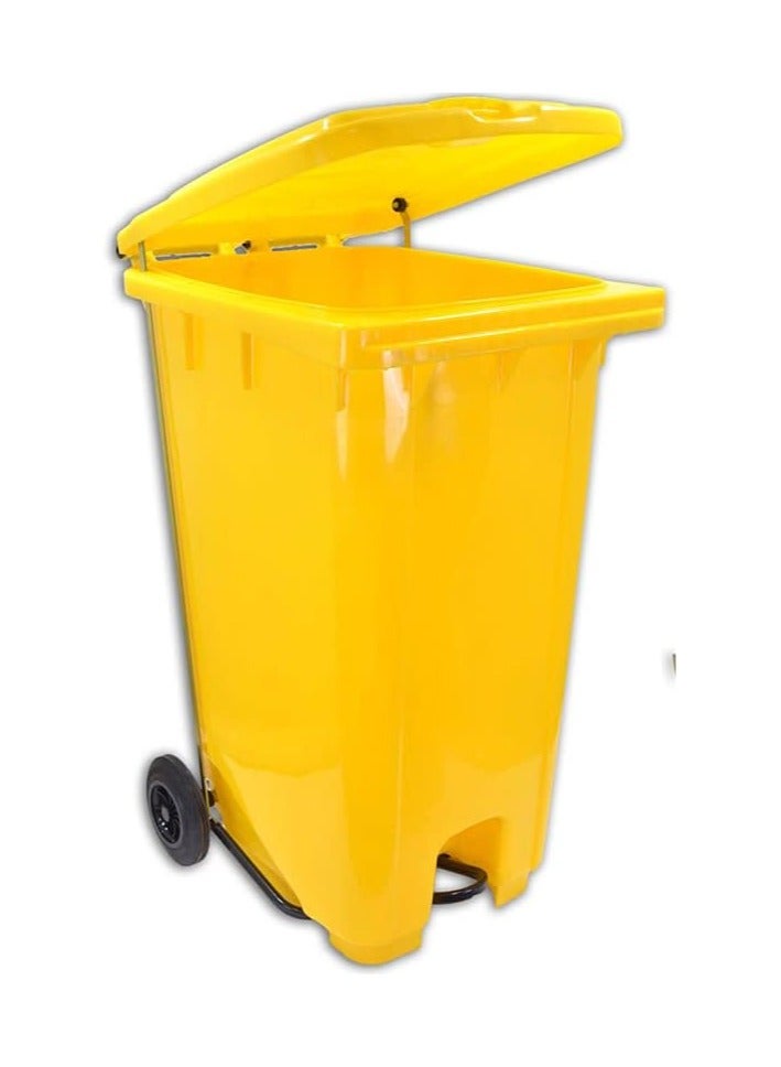 VINSTAR 100 Ltr Yellow Outdoor Waste Center Pedal Bins, Garbage Can Container With Attached Lid & Two Wheeled - High Density Polyethylene (HDPE) Heavy-Duty - Image 2