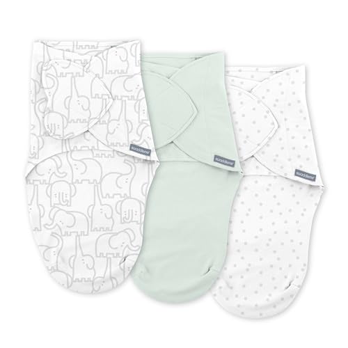 SwaddleMe سوادل مِي باي إنجينيويتي مجموعة المونوجرام لف السرير للأطفال، 100% قطن، يحسن النوم ويهدئ رد الفعل المفاجئ، 0-3 أشهر، تصميم جيب قابل للطي لتسهيل التغييرات، 1.0 TOG، 3 عبوة - رقصة الفيل - Image 1