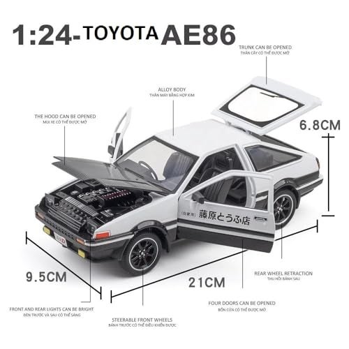 Invite Enterprise Invite 1:24 Scale Toyota AE86 Die-Cast Model Car – Alloy Metal Pullback Toy Car with Openable Doors, Lights & Music – Luxury Sports Car Toy for Kids & Collectors (1:24 Toyota AE86-White Color) - Image 2