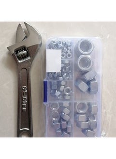 Galvanized Suit Nut Hexagon Nut DIY Mixed Assembly Household Daquan GB Nut Mixed Assembly-Color:Household Nut Set Hanging Or Not + Universal Wrench 6inch