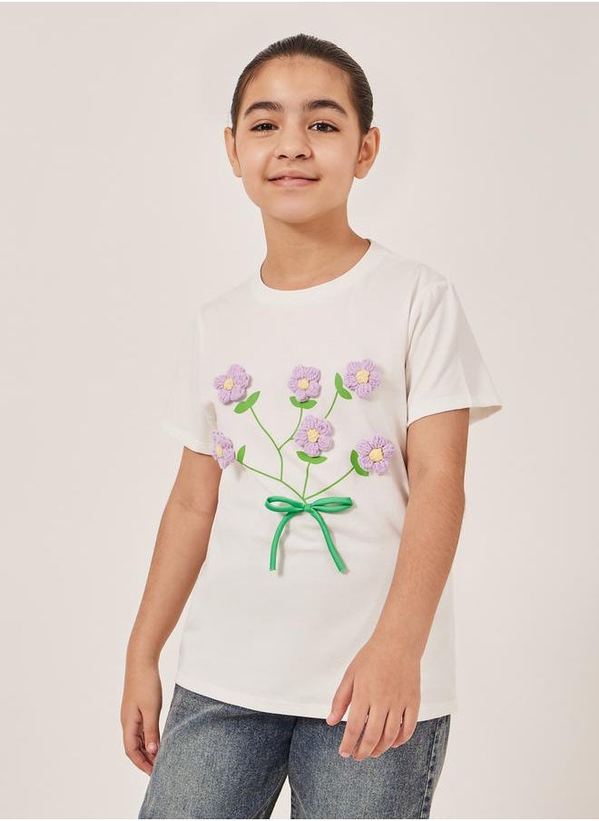 Styli Flower Applique Short Sleeve T-Shirt  - Image 1