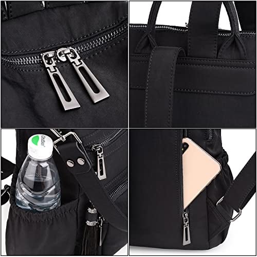 UTO Women Backpack Purse Nylon Fabric Ladies Fashion Designer Rucksack Convertible Travel Shoulder Bag with Tassel Black - Image 5