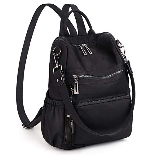 UTO Women Backpack Purse Nylon Fabric Ladies Fashion Designer Rucksack Convertible Travel Shoulder Bag with Tassel Black - Image 1