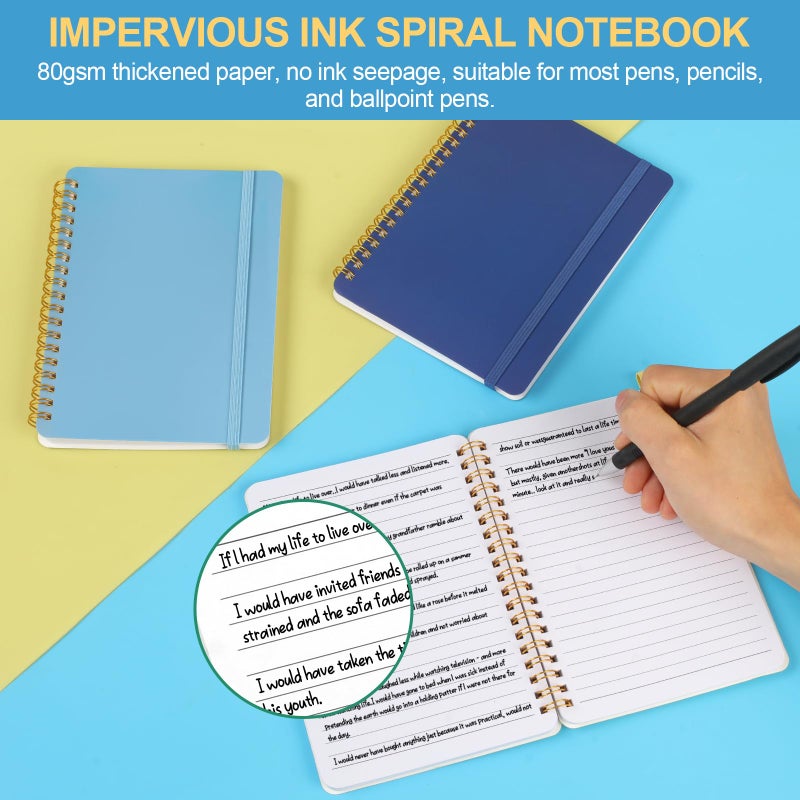 Utron 3 PCS Small Spiral Notebook 5x7, Notebooks for Note Taking, Blue Color Scheme Spiral Journal Notebook, Work Notebook Small Notebooks 5x7 with Strap, Cute Notebooks for Women 70 Sheets/Note Books - Image 4