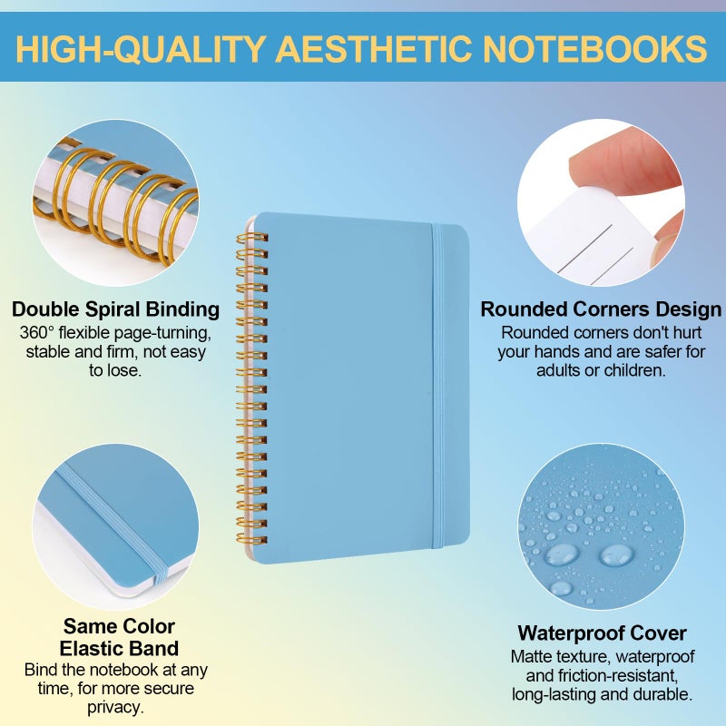 Utron 3 PCS Small Spiral Notebook 5x7, Notebooks for Note Taking, Blue Color Scheme Spiral Journal Notebook, Work Notebook Small Notebooks 5x7 with Strap, Cute Notebooks for Women 70 Sheets/Note Books - Image 3
