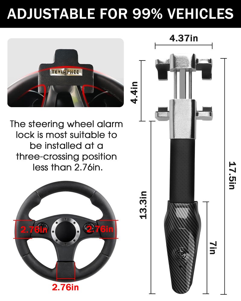 Tevlaphee Steering Wheel Lock with Alarm,Heavy Duty Anti-Theft Car Device Car Lock Car Theft Prevention Universal Fit for Vehicle Truck Van SUV Car Security with 2 Keys - Image 2