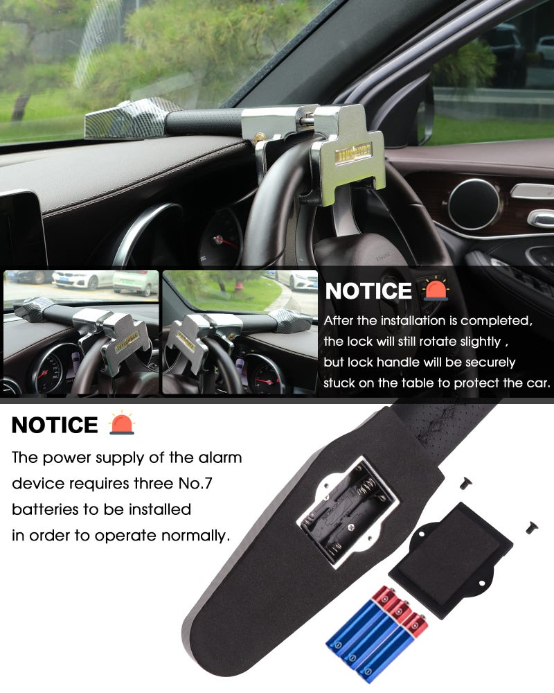 Tevlaphee Steering Wheel Lock with Alarm,Heavy Duty Anti-Theft Car Device Car Lock Car Theft Prevention Universal Fit for Vehicle Truck Van SUV Car Security with 2 Keys - Image 5