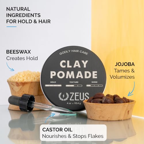 ZEUS Clay Pomade for Men, Matte Finish, Water Soluble & Extra Firm Hold Hair Styling Clay Pomade – MADE IN USA (4 oz.) - Image 2