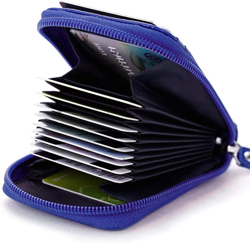 BAKUN Premium Leather Slim Zipper Business/Credit Card Wallet Case Holder with Clear Photo Slot, Security Travel Wallet (Blue) - Image 3