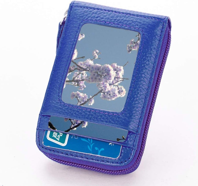BAKUN Premium Leather Slim Zipper Business/Credit Card Wallet Case Holder with Clear Photo Slot, Security Travel Wallet (Blue) - Image 2