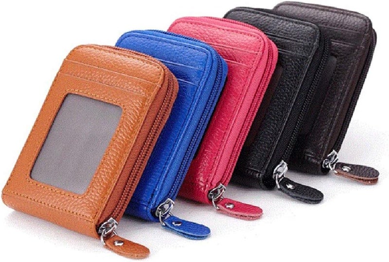 BAKUN Premium Leather Slim Zipper Business/Credit Card Wallet Case Holder with Clear Photo Slot, Security Travel Wallet (Blue) - Image 4