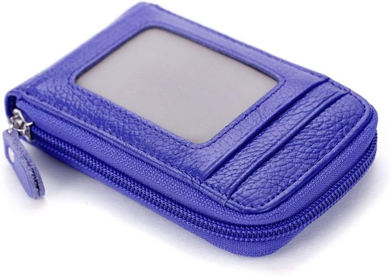 BAKUN Premium Leather Slim Zipper Business/Credit Card Wallet Case Holder with Clear Photo Slot, Security Travel Wallet (Blue) - Image 1