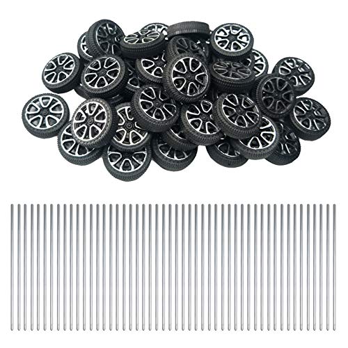 EUDAX 30mmx9mm Plastic Roll 2mm Dia Shaft Toys Wheel and 2mmx100mm STEM Shaft Round Rod Axles for DIY Toy RC Car Truck Boat Helicopter Model Part (100 Pcs) - Image 1