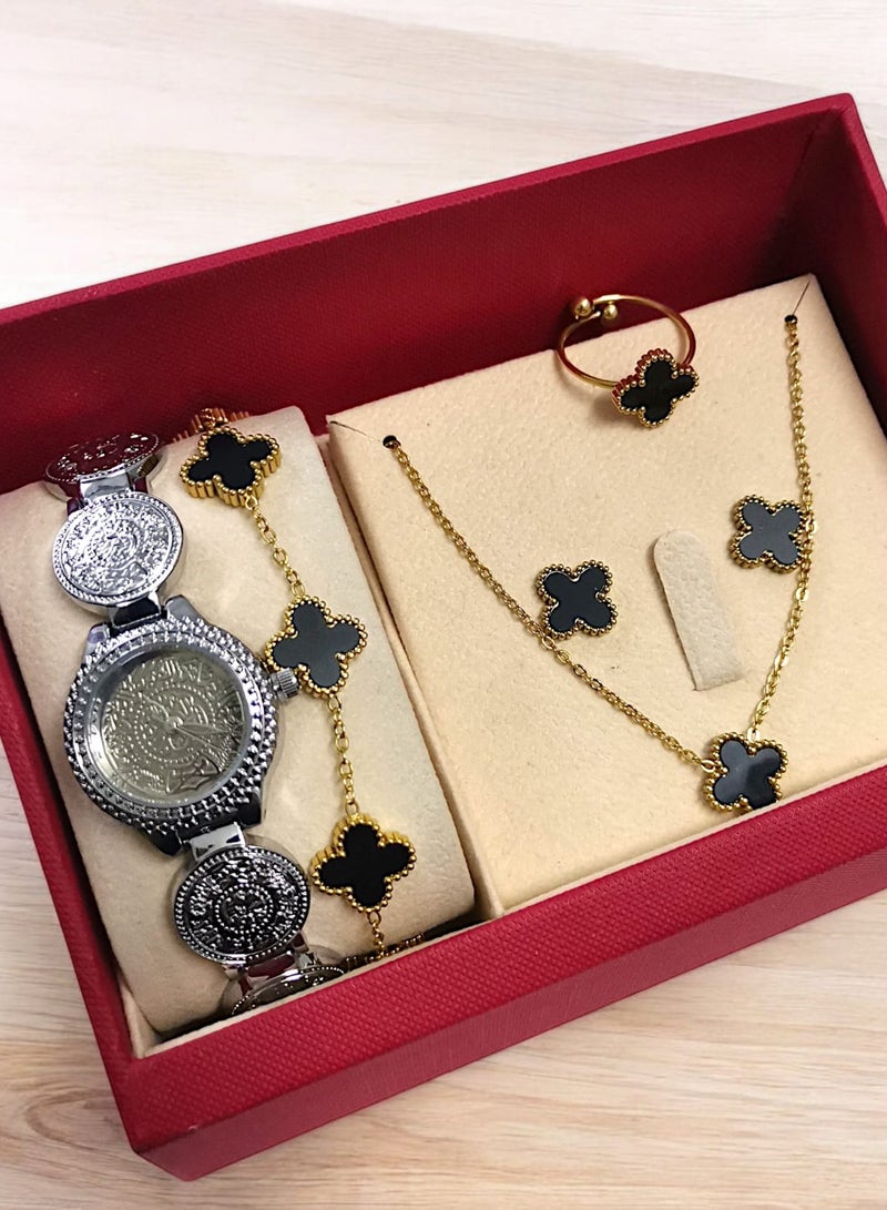 ريفولي طقم نسائي أنيق من الفولاذ المقاوم للصدأ يتكون من ساعة مقاومة للماء مع مجموعة من الأساور والخواتم والقلائد والأقراط - Image 2