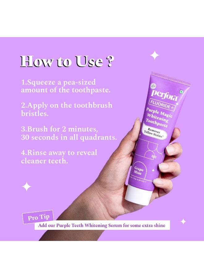 Perfora Purple Whitening Toothpaste-500g (125g x 4) | Purple Toothpaste For Teeth Whitening | Teeth Stain Remover | Enamel Safe & Effective Teeth Whitener Oral care | Grape Mint - Image 3