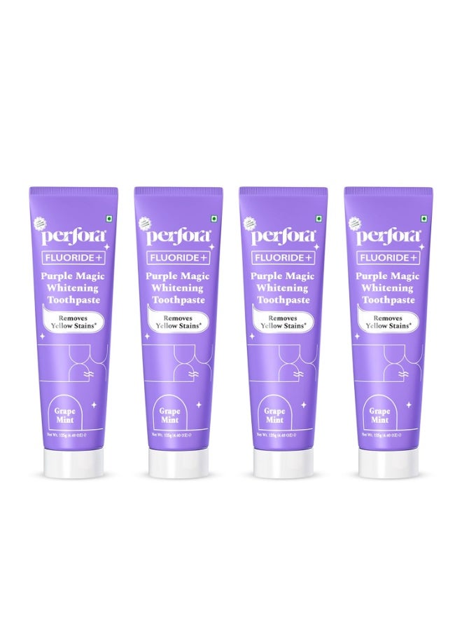 Perfora Purple Whitening Toothpaste-500g (125g x 4) | Purple Toothpaste For Teeth Whitening | Teeth Stain Remover | Enamel Safe & Effective Teeth Whitener Oral care | Grape Mint - Image 1