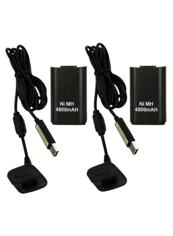 2-Piece USB Charging Cable With Battery For Xbox 360 Controller
