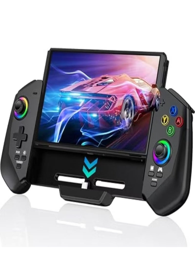 LinYuvo وحدة تحكم الألعاب الكلاسيكية LinYuvo KS45 متوافقة مع سويتش وسويتش OLED مع إضاءة RGB ملونة، توصيل وتشغيل، عصا تحكم هول، جيروسكوب بستة محاور، برمجة ماركو، إطلاق سريع، اهتزاز مزدوج قابل للتعديل، وظيفة توربو، تصميم مقسم الجسم - Image 4