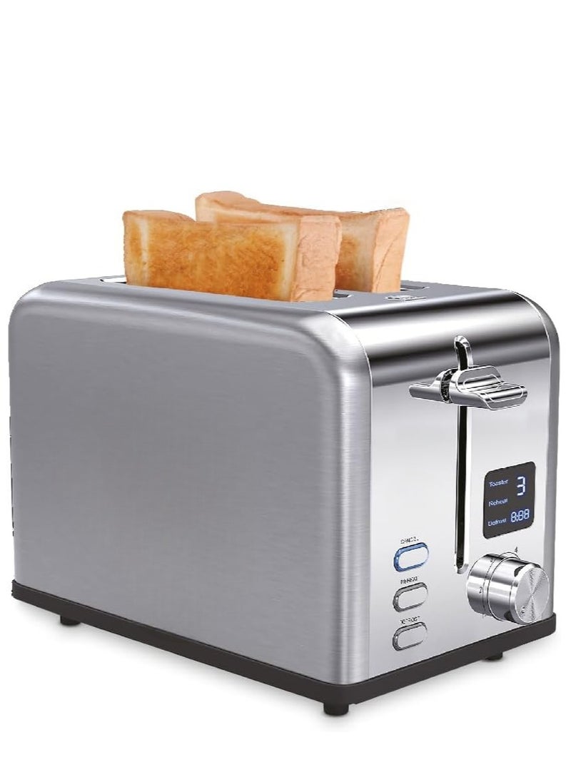 Generic Slice Digital Toaster – 2-Slice Extra-Wide Slot Toaster with Independent High Lift, 6 Browning Levels, Defrost/Reheat/Bagel Modes – Stainless Steel, Silver – Compact & Even Heating  - Image 1