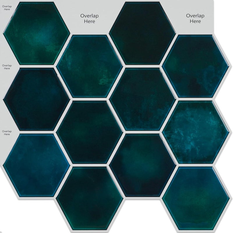 CRE8TIVE 4 Sheets Peel and Stick Tiles Backsplash for Kitchen 12"x12" Emerald Green Hexagon Wall Tile Stickers Self Adhesive Stick on Backsplash for Bathroom 3D Peel and Stick Tiles for Shower Walls - Image 1