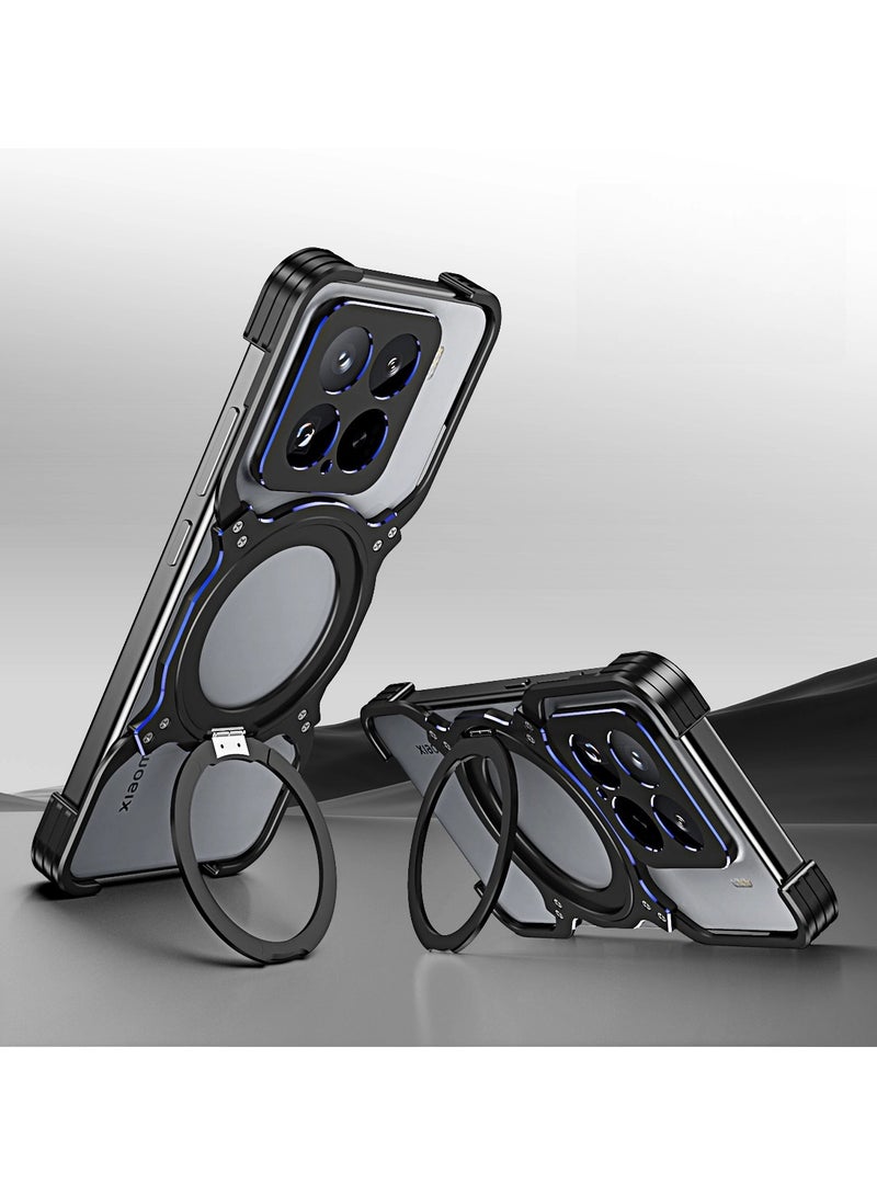 غطاء معدني فاخر لـ Xiaomi 15 Pro - إطار ألومنيوم مقاوم للصدمات مع دعم MagSafe، مزود بحامل مغناطيسي دوار 360°