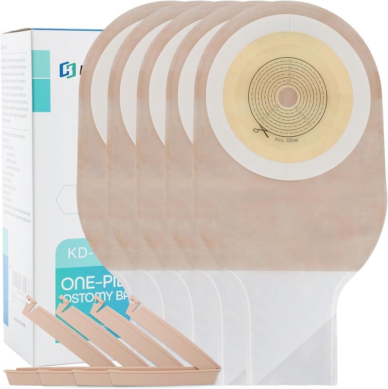 KONWEDA 20 PCS Colostomy BagsOne Piece Ostomy Drainable Pouches with Closure for Ileostomy Stoma Care 15mm60mm Cut to Fit 8 x Clamps Include