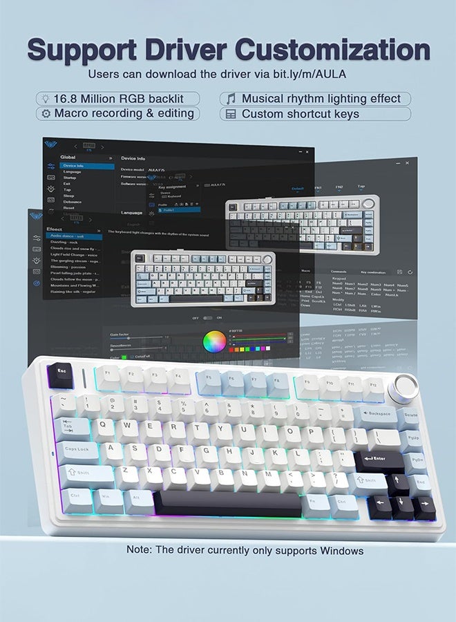 AULA AULA F75 75% Wireless Mechanical Keyboard, Hot Swappable Creamy Keyboard, Pre-lubed Reaper Switches, RGB Backlit Gaming Keyboards, 2.4GHz/Type-C/BT5.0  - Image 4