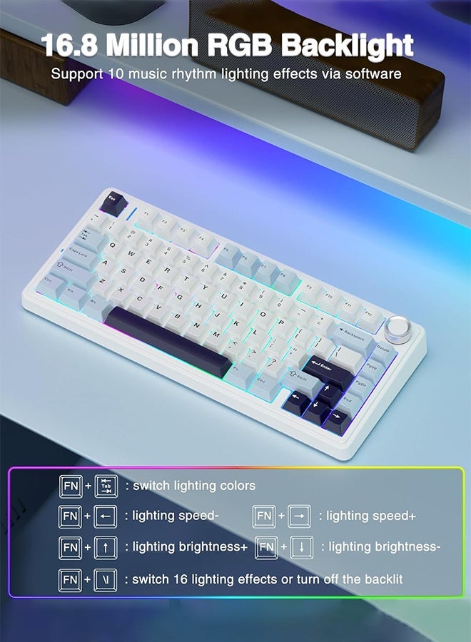 AULA AULA F75 75% Wireless Mechanical Keyboard, Hot Swappable Creamy Keyboard, Pre-lubed Reaper Switches, RGB Backlit Gaming Keyboards, 2.4GHz/Type-C/BT5.0  - Image 5