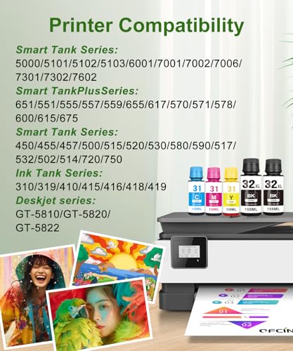 OFCINK 31 32XL Ink Bottle Set Smart Tank 5000 5101 7602 570 651 Ink Refill Compatible with HP 31 Ink 32XL Black Ink Bottle Set Compatible with HP Smart Tank 5000 5101 7602 570 651 6001 7001 7301 Printers - Image 3