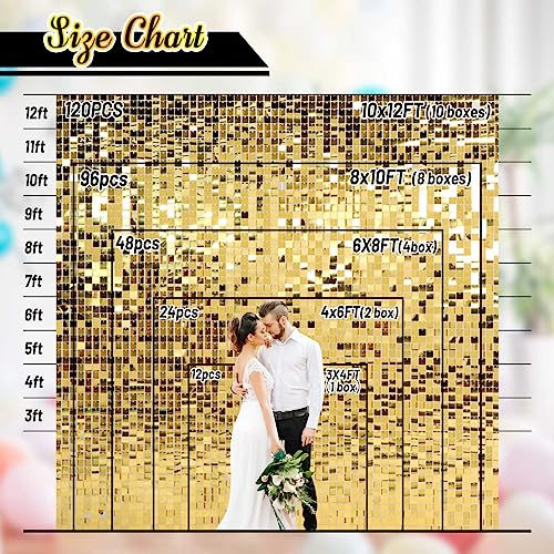 Kate Square Light Gold Sequin Wall Panels Shimmer Wall Birthday Party Backdrop Decorations (Pack of 12) - Image 4