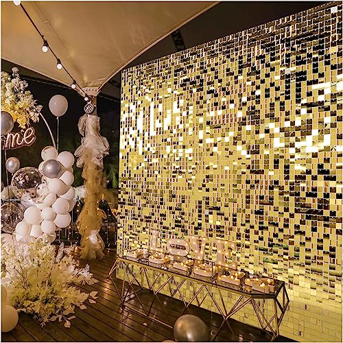 Kate Square Light Gold Sequin Wall Panels Shimmer Wall Birthday Party Backdrop Decorations (Pack of 12) - Image 1