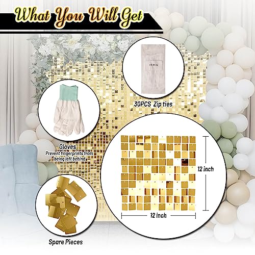 Kate Square Light Gold Sequin Wall Panels Shimmer Wall Birthday Party Backdrop Decorations (Pack of 12) - Image 5