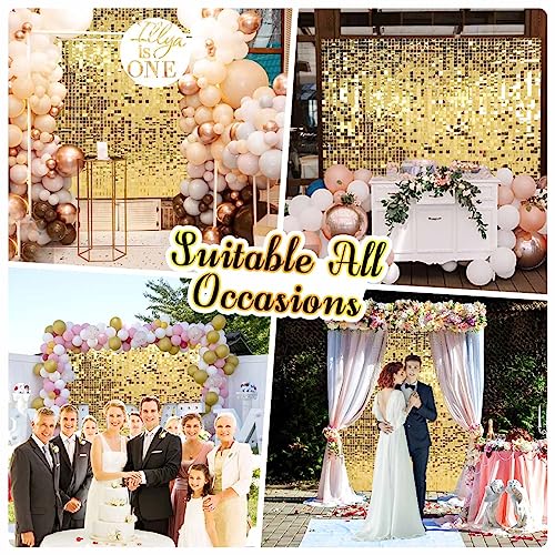 Kate Square Light Gold Sequin Wall Panels Shimmer Wall Birthday Party Backdrop Decorations (Pack of 12) - Image 3