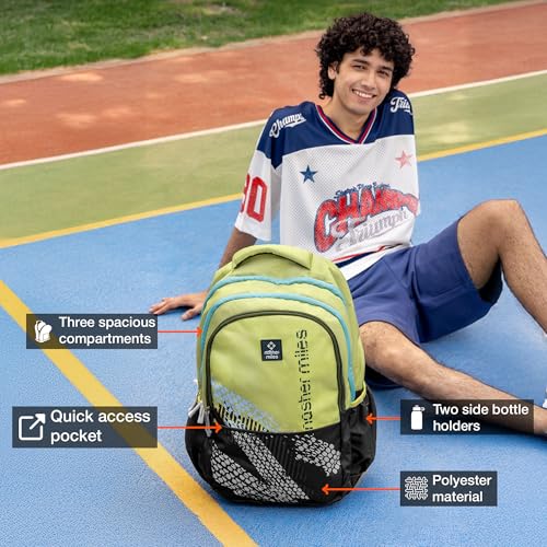 Nasher Miles Kinetics 5 Compartment Laptop Backpack 45 Liters Polyester with Raincover| Front Organiser Ideal for College, School Bags for Boys & Girls (Olive) - Image 2