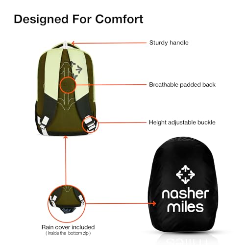 Nasher Miles Kinetics 5 Compartment Laptop Backpack 45 Liters Polyester with Raincover| Front Organiser Ideal for College, School Bags for Boys & Girls (Olive) - Image 4