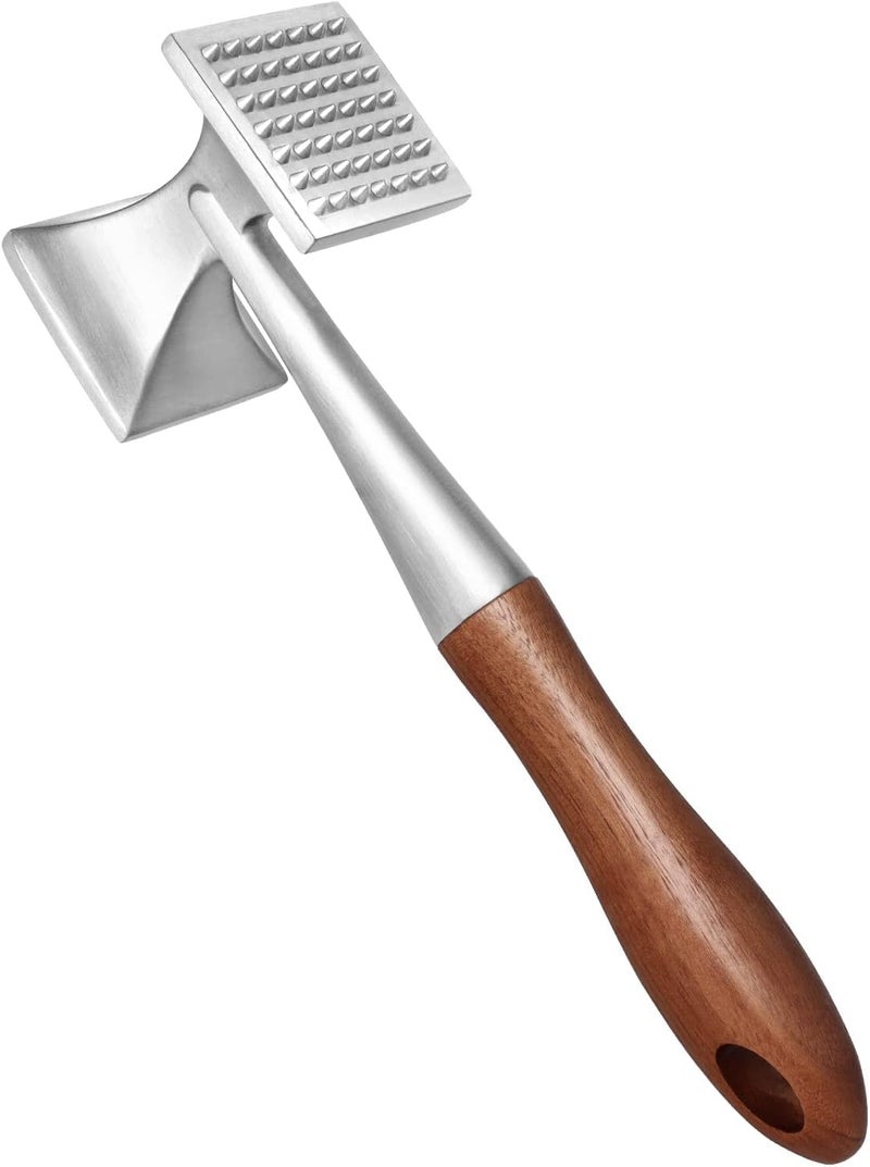 Asdirne Meat Tenderizer Meat Hammer Heavy Duty Steak Hammer with Wooden Handle and FoodGrade Zinc Alloy 2 in 1 Meat Mallet 26 CM