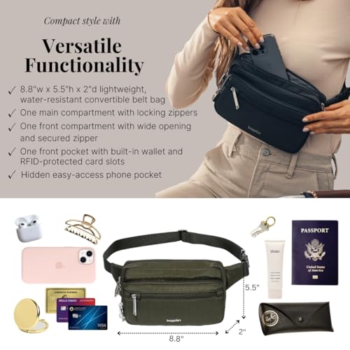 Baggallini حقيبة بغليني سكيورتيكس المضادة للسرقة بحزام 8.8"x5.5" للنساء مع قفل RFID وسحاب آمن - Image 4