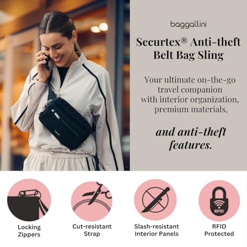 Baggallini حقيبة بغليني سكيورتيكس المضادة للسرقة بحزام 8.8"x5.5" للنساء مع قفل RFID وسحاب آمن - Image 2