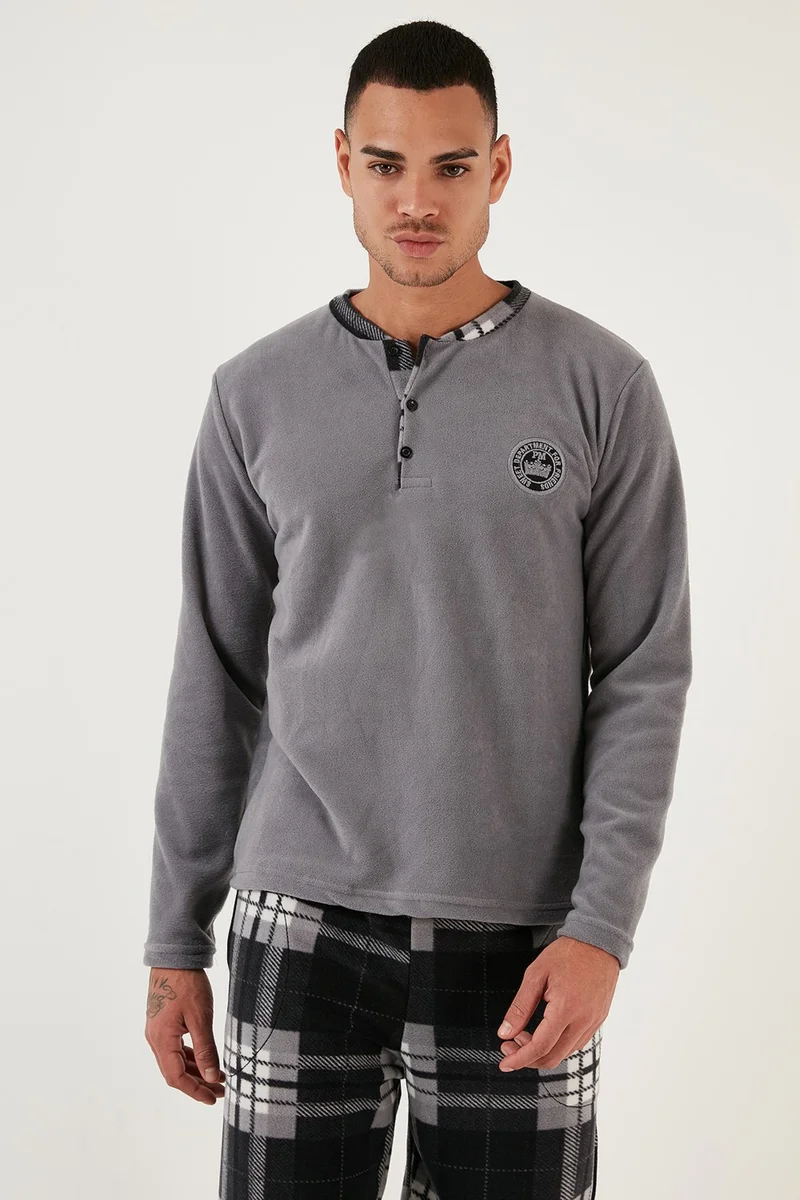 Buratti Regular Fit Crew Neck Winter Soft Textured Fleece Pajama Set Men's Pajama Set 6096100