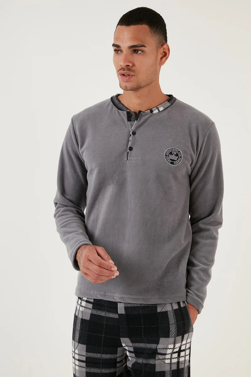 Buratti Regular Fit Crew Neck Winter Soft Textured Fleece Pajama Set Men's Pajama Set 6096100