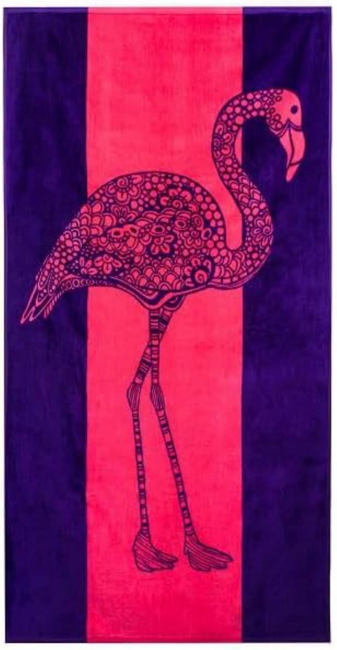 Nova Blue Flamingo Beach Towel – Pink and Purple with A Cute Design, Extra Large, XL (34”x 63”) Absorbent & Portable, Lightweight, Pink Beach Towel, Made from 100% Cotton Polished safe edge