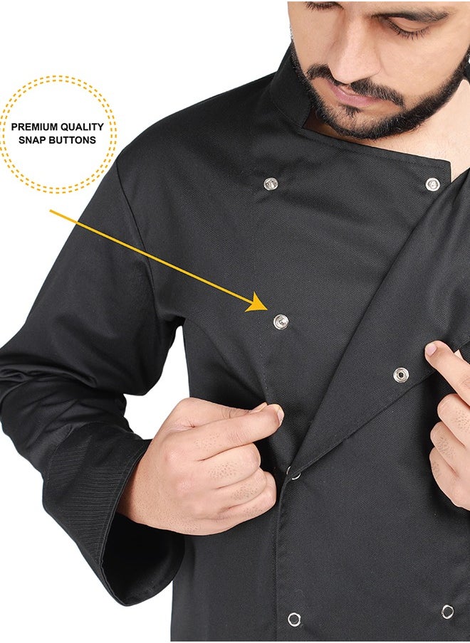 YANEK YANEK Chef Jacket Coat Long Sleeve with Snap Buttons made from Breathable Twill Cotton with Sleeve Pocket | For Restaurant, Cafe, Bakery, Home Kitchens | Wash and Wear Durable Fabric  - Image 4